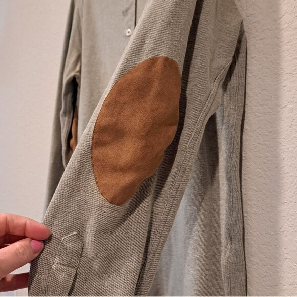 Zara Regular Fit button-down shirt heathered pale green suede elbow patch Mens M - Picture 5 of 7